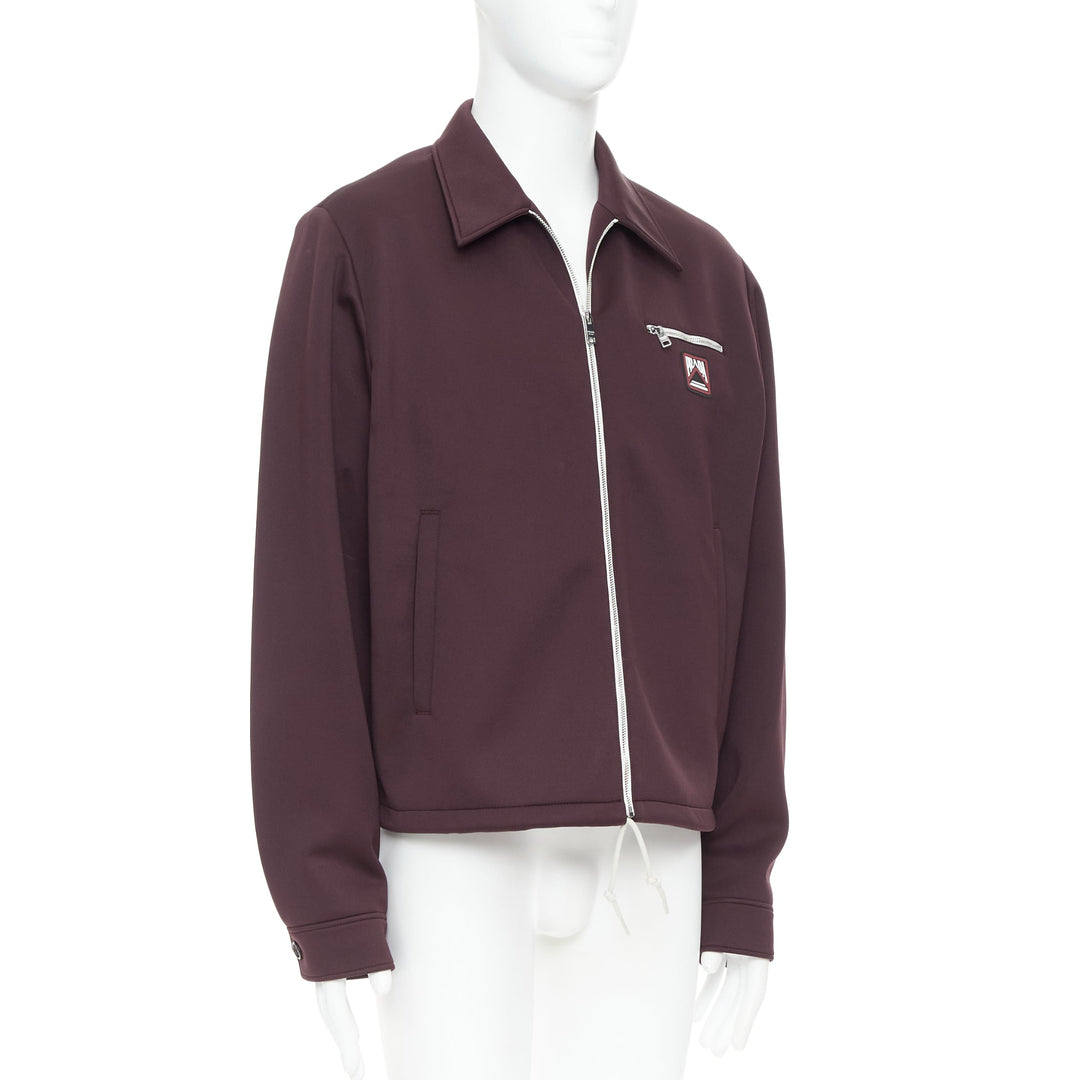 PRADA 2018 burgundy sporty rubber logo zip up collared jacket IT50 L