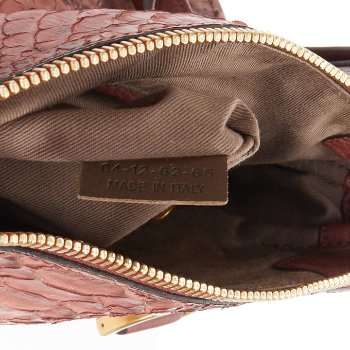 CHLOE Marcie Medium reddish brown snakeskin gold hardware satchel handbag