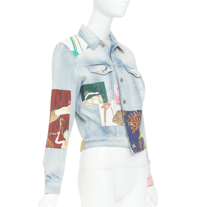 LOEWE 2018 Paula's Ibiza blue mermaid floral patchwork denim jacket