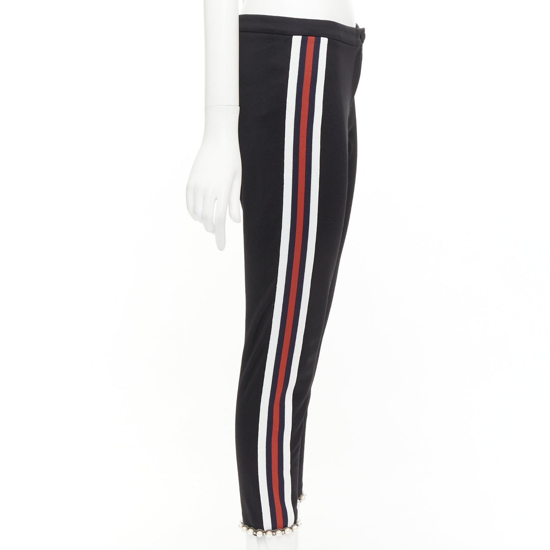 GUCCI black red pearl embellished hem webbing trims jogger pants S