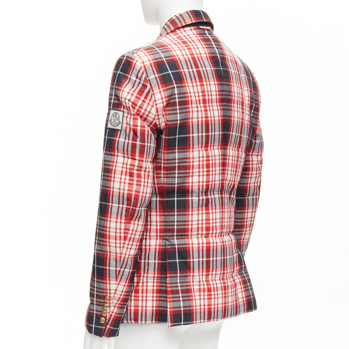 MONCLER GAMME BLEU Giacca red black check down puffer blazer Sz 3 L