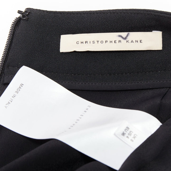 CHRISTOPHER KANE black georgette yellow white fringe trim trouser pants UK8 S