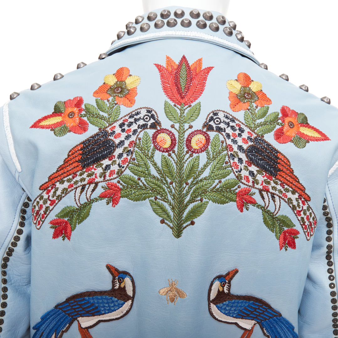 GUCCI Michele 2016 Runway blue bee floral embroidery studded jacket IT38 XS