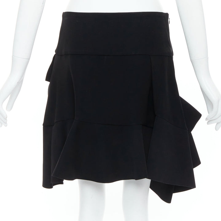 BALENCIAGA 2012 Runway black scuba structured ruffle slit skirt FR40 L