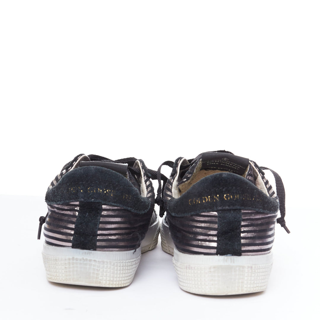 GOLDEN GOOSE Fancy metallic silver black stripe distressed sneakers EU36