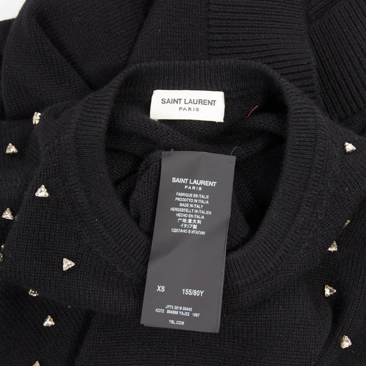SAINT LAURENT 2019 100% cashmere black clear triangle crystal crew sweater XS