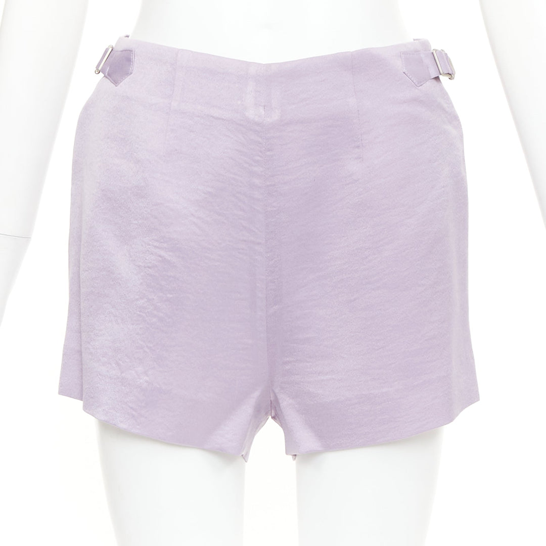 DZOJCHEN lavender purple satin double breasted belted blazer short set XS