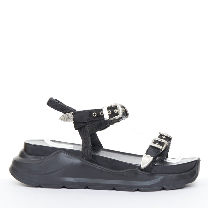 TOGA PULLA black leather strappy western buckle platform sandals EU39