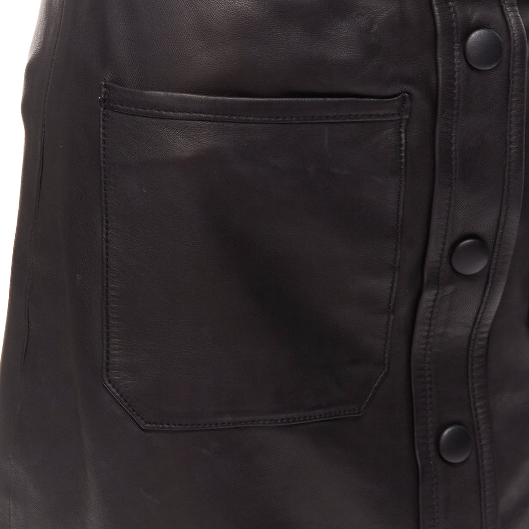 FRAME black lambskin leather snap button patch pocket mini skirt 25"