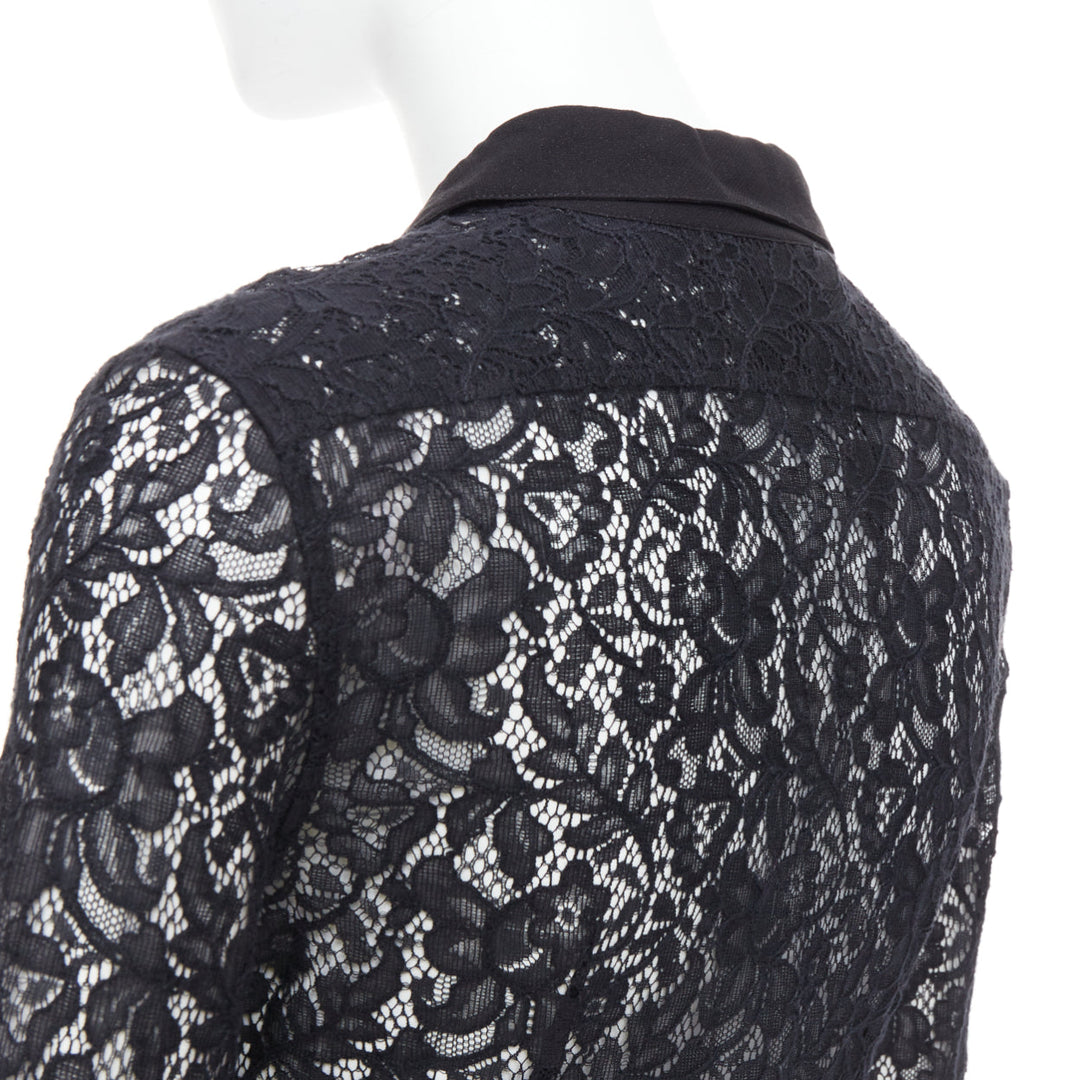 D&G DOLCE GABBANA Vintage black cotton silk floral lace sheer shirt IT38 XS