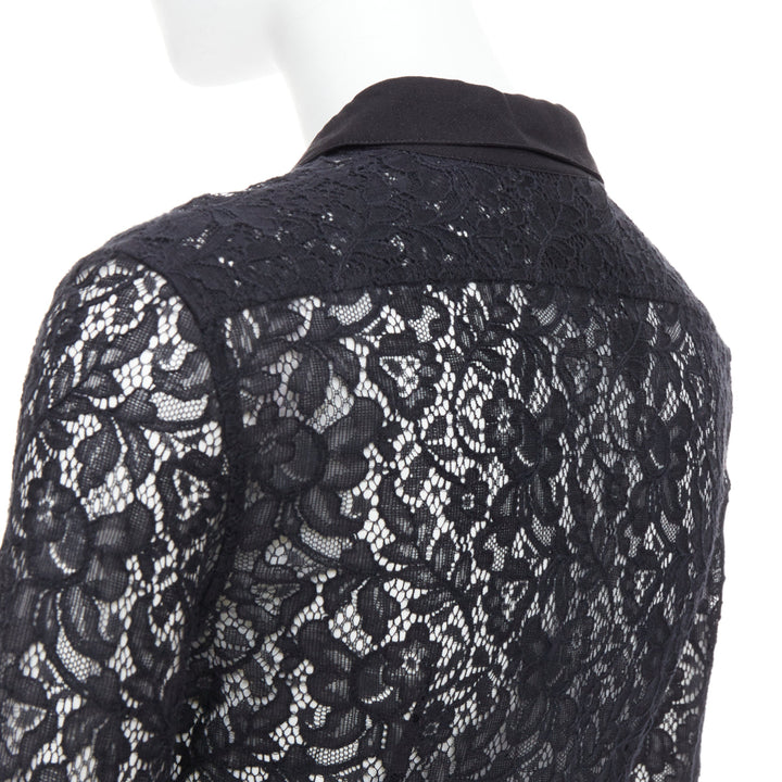 D&G DOLCE GABBANA Vintage black cotton silk floral lace sheer shirt IT38 XS