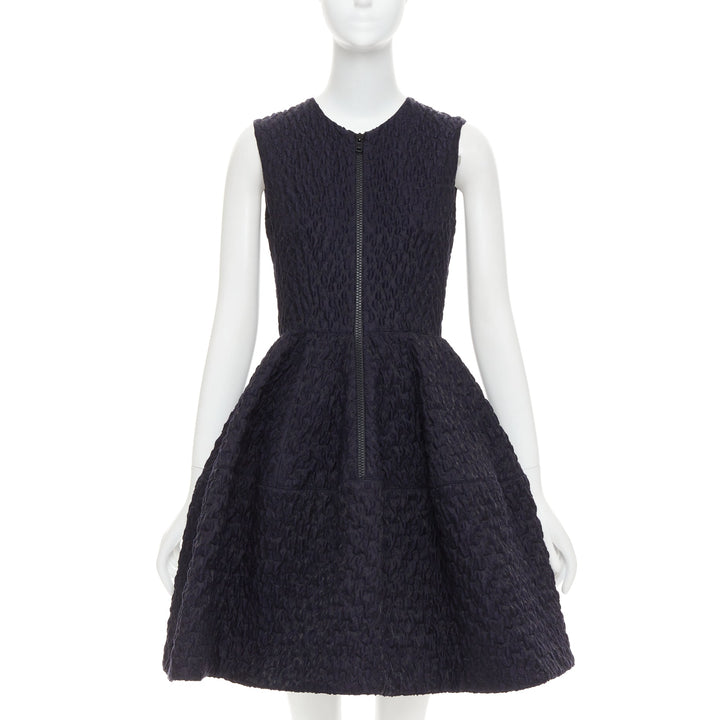 JOURDEN ANAIS navy blue black wool blend cloque fit flare cocktail dress FR38 M