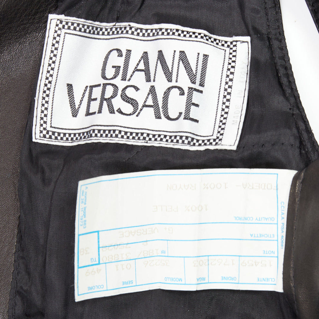GIANNI VERSACE 1994 Vintage leather medusa safety pin biker vest IT38 XS