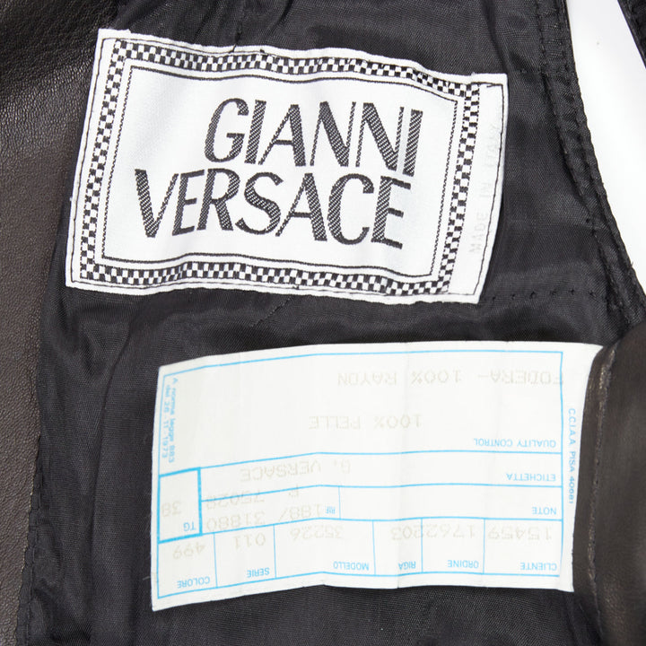GIANNI VERSACE 1994 Vintage leather medusa safety pin biker vest IT38 XS