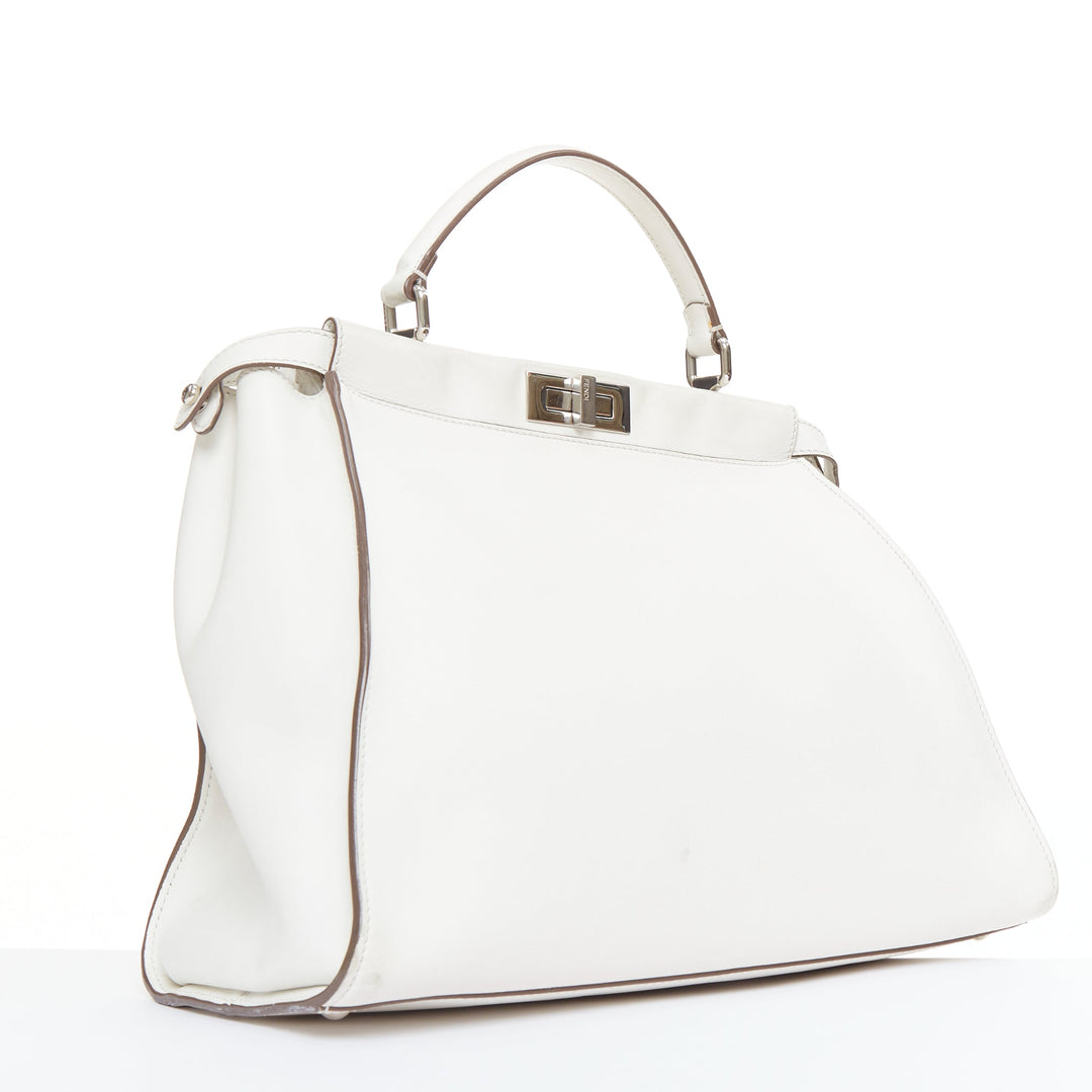 FENDI Peekaboo off white leather silver hardware Bug Monster fur eye lined bag