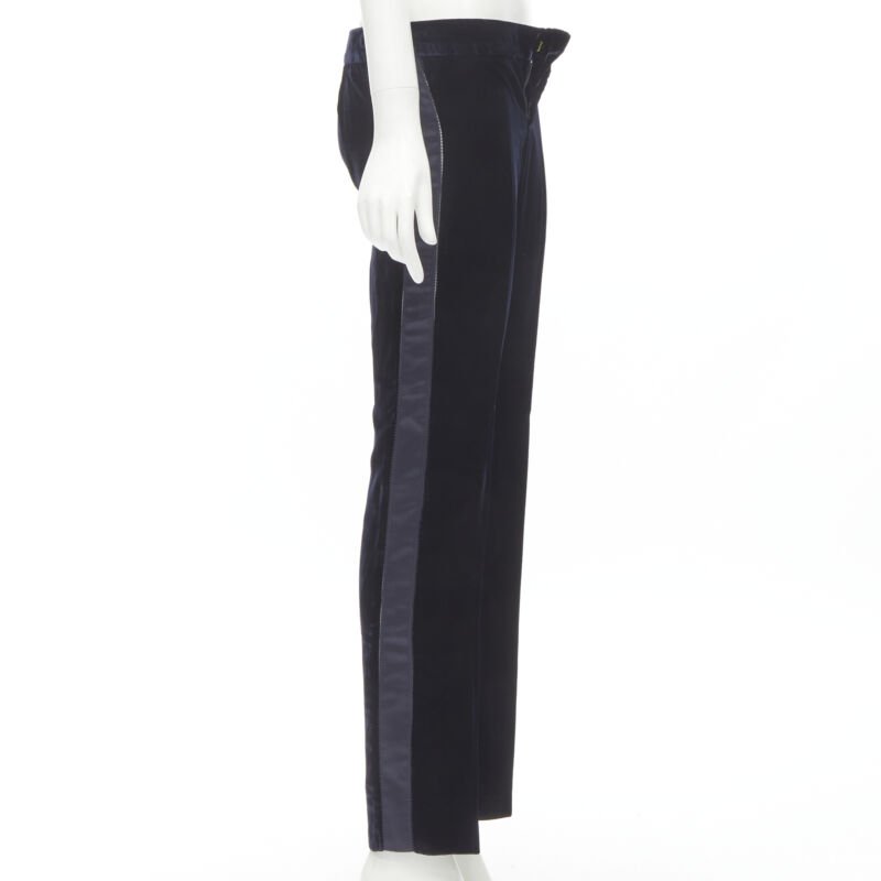 GUCCI Vintage navy blue velvet ladder seam side stripe tuxedo pants IT38 XS