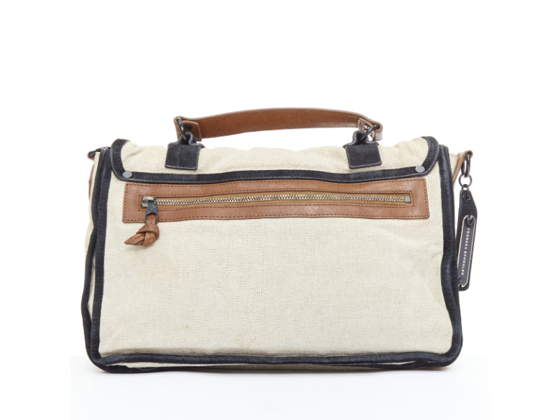 PROENZA SCHOULER PS1 beige canvas brown black leather top handle satchel bag