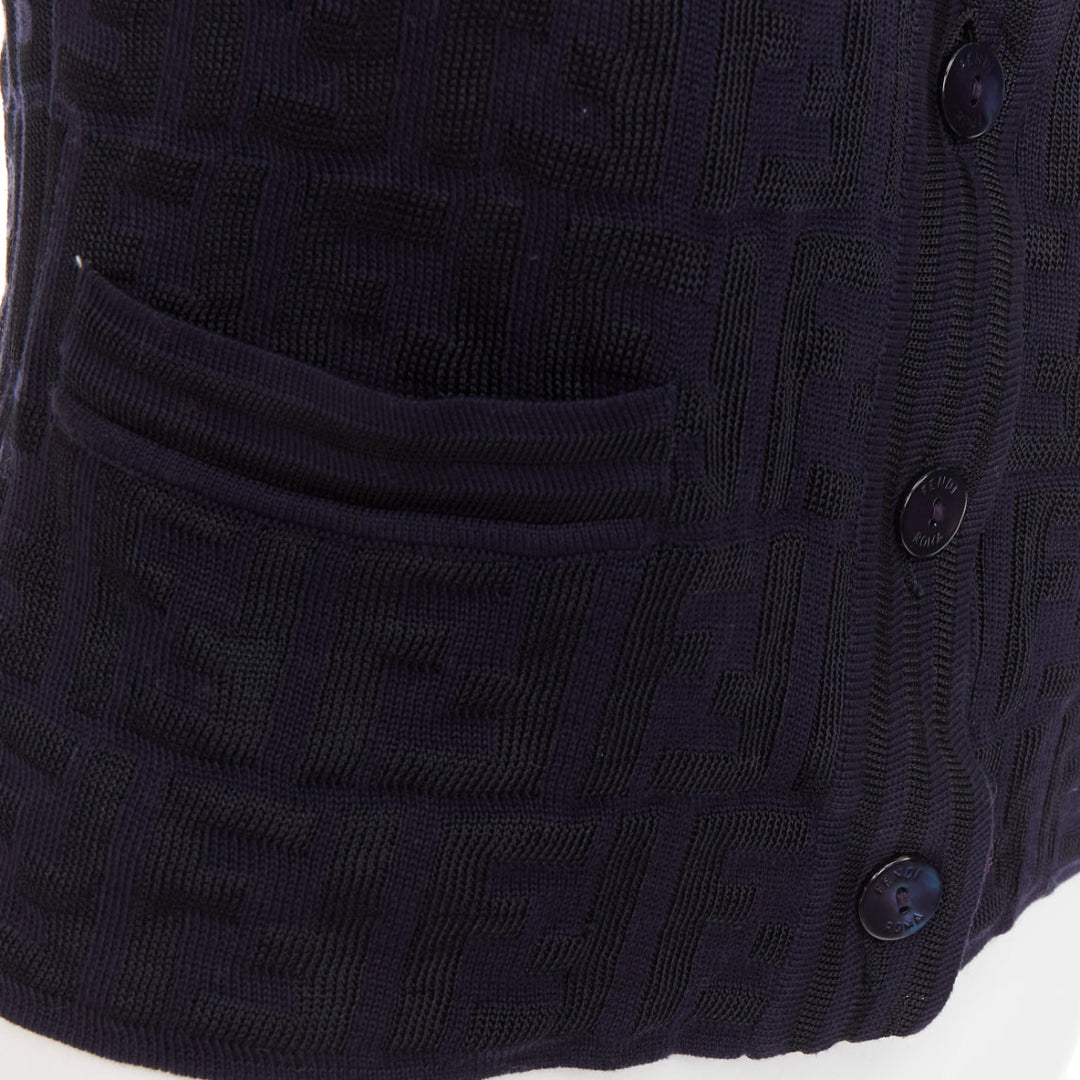 FENDI 1990s Maglia Vintage black navy FF Zucca monogram knit vest top IT40 S