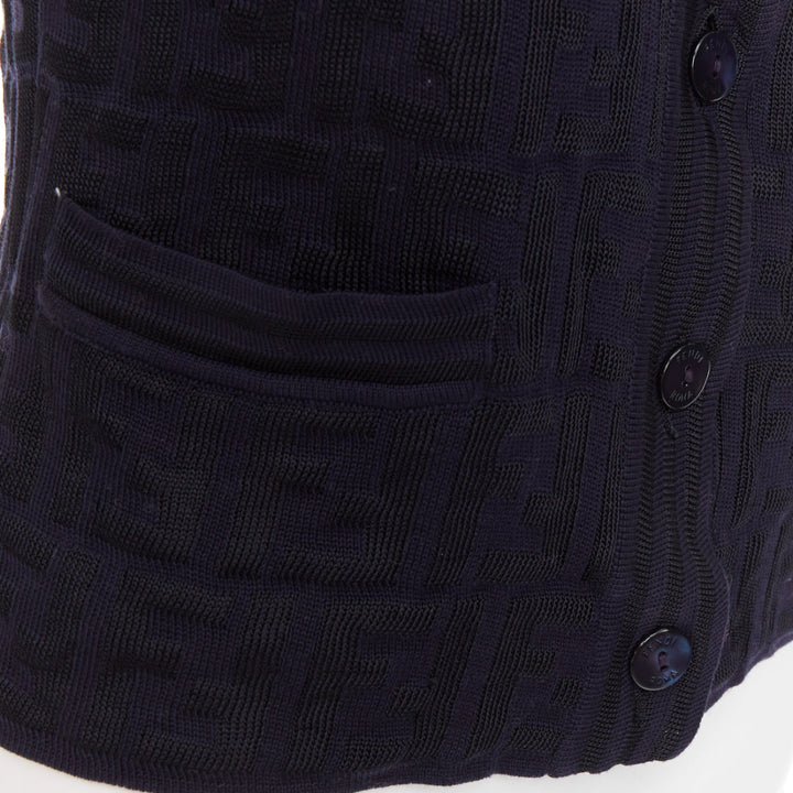 FENDI 1990s Maglia Vintage black navy FF Zucca monogram knit vest top IT40 S