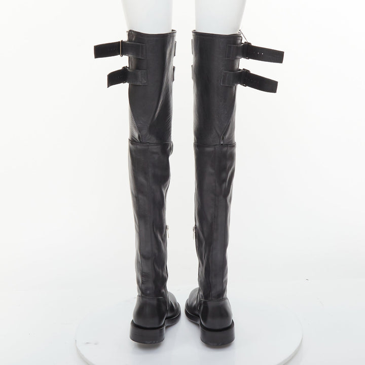 ANN DEMEULEMEESTER black leather silver multi buckles over the knee boots EU38