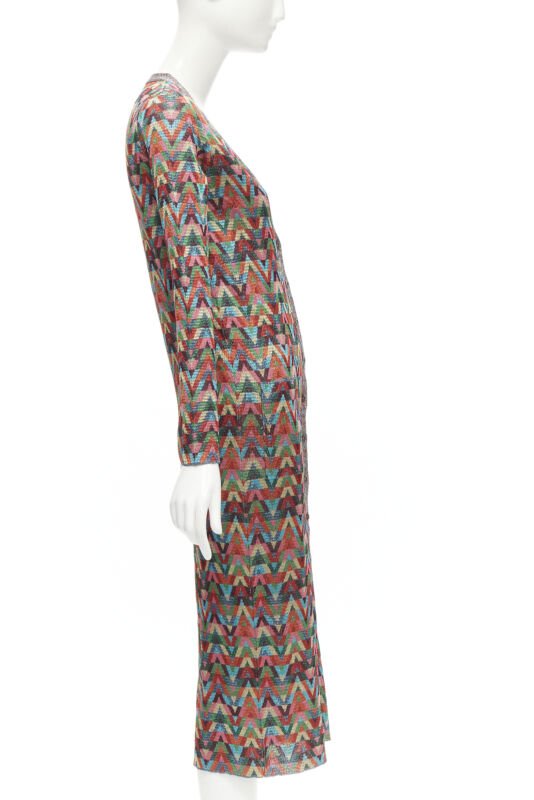 VALENTINO V Optical rainbow metallic lurex graphic long cardigan robe dress XS