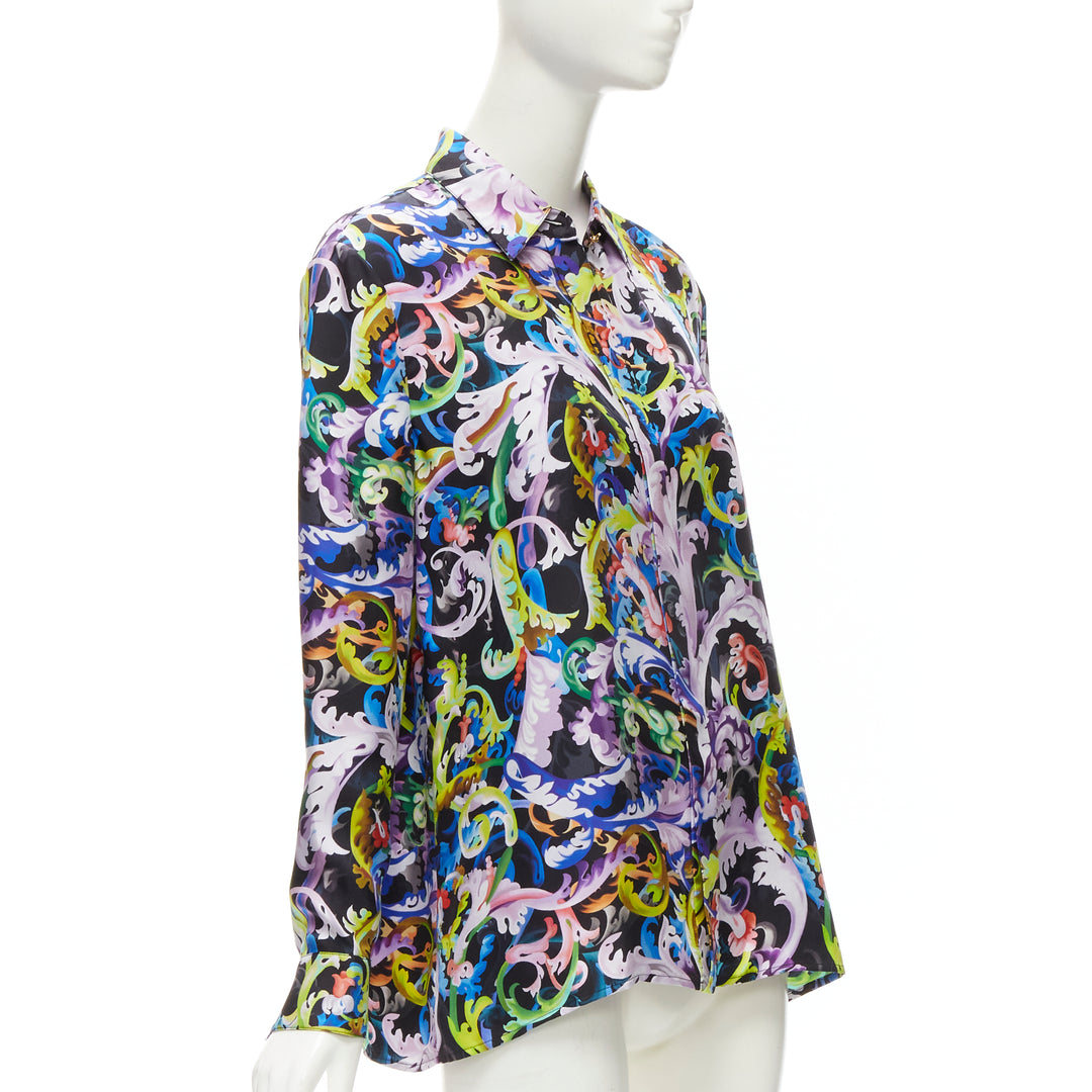 Female mannequin wearing Versace by Donatella Versace 2021 Runway Multicolour Silk Women Top in Size IT40 | Available at JHROP