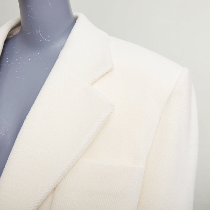 SAINT LAURENT 2023 Runway ocru chevron wool Extreme Power shoulder blazer OS