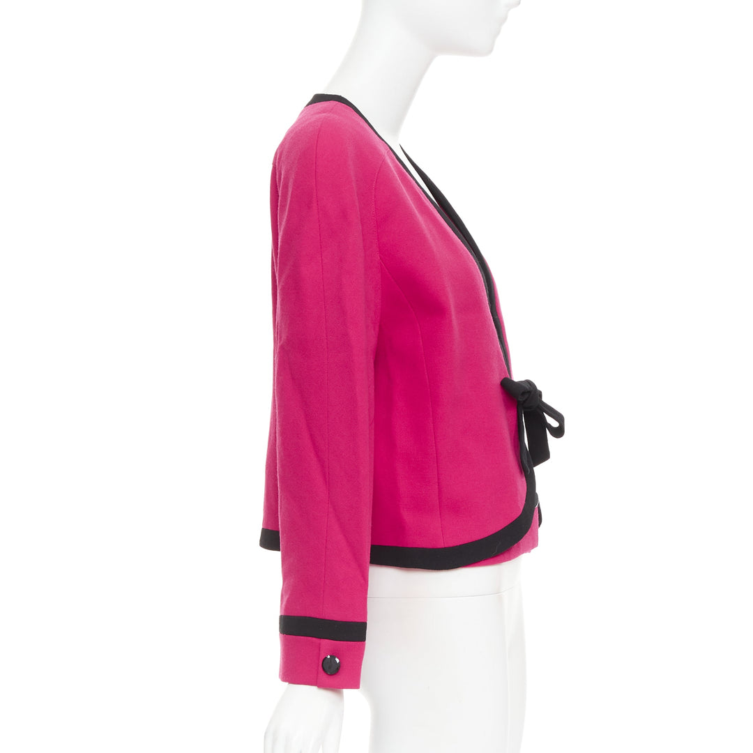 VALENTINO Vintage Miss V 1980's fuschia wool black bow cropped blazer IT44 L