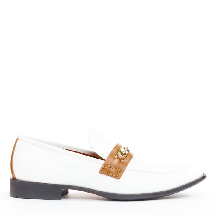 OLD CELINE Phoebe Philo white goat leather brown Triomphe horsebit loafer EU37.5