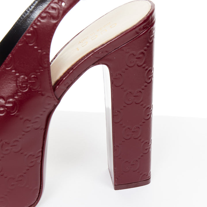 GUCCI 2024 Runway Ottavia burgundy GG embossed leather chunky platform heel EU38