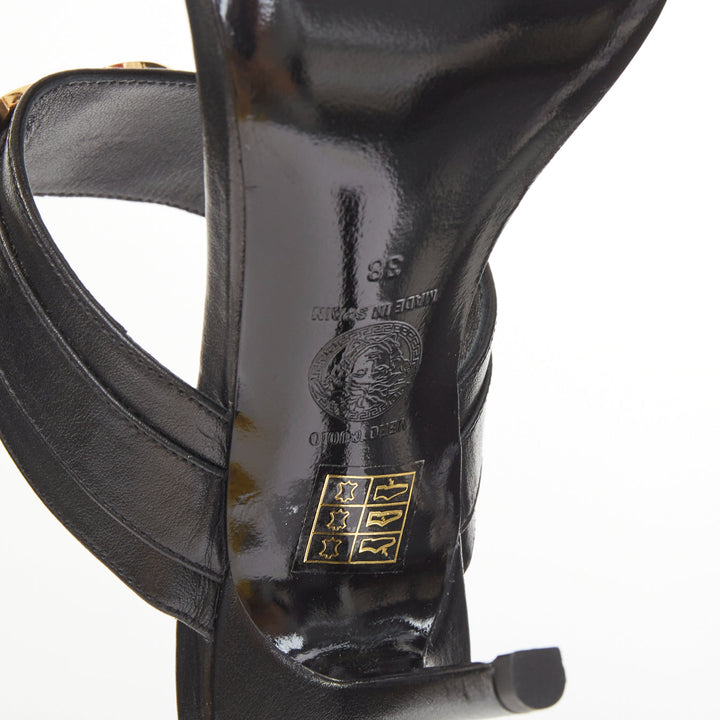 VERSACE Medusa Tribute gold buckle black leather high heel sandal EU38