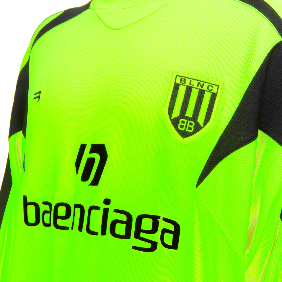 BALENCIAGA 2020 Runway fluo yellow soccer graphic athletic jersey top shirt XL
