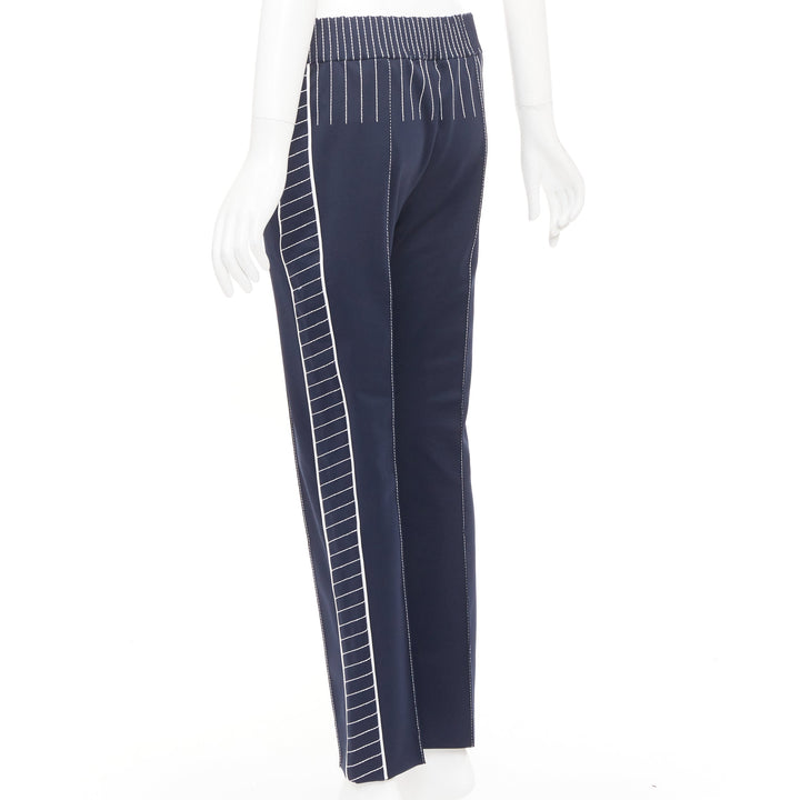 VALENTINO navy white striped topstitch pleated front cropped track pants IT38 XS