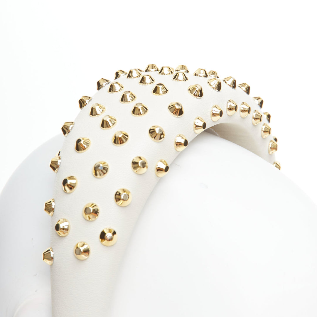 PRADA white leather gold studded padded Alice headband