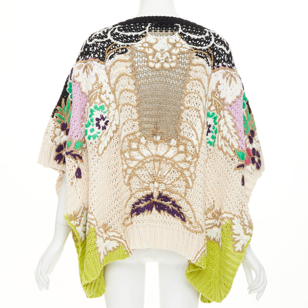 VALENTINO 2021 Runway black yellow cotton embroidered crochet poncho cape XS