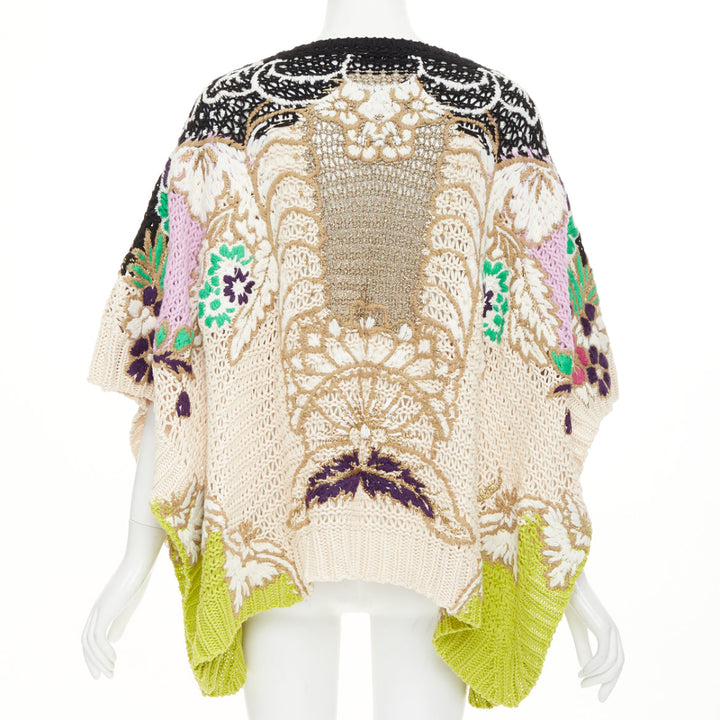 VALENTINO 2021 Runway black yellow cotton embroidered crochet poncho cape XS