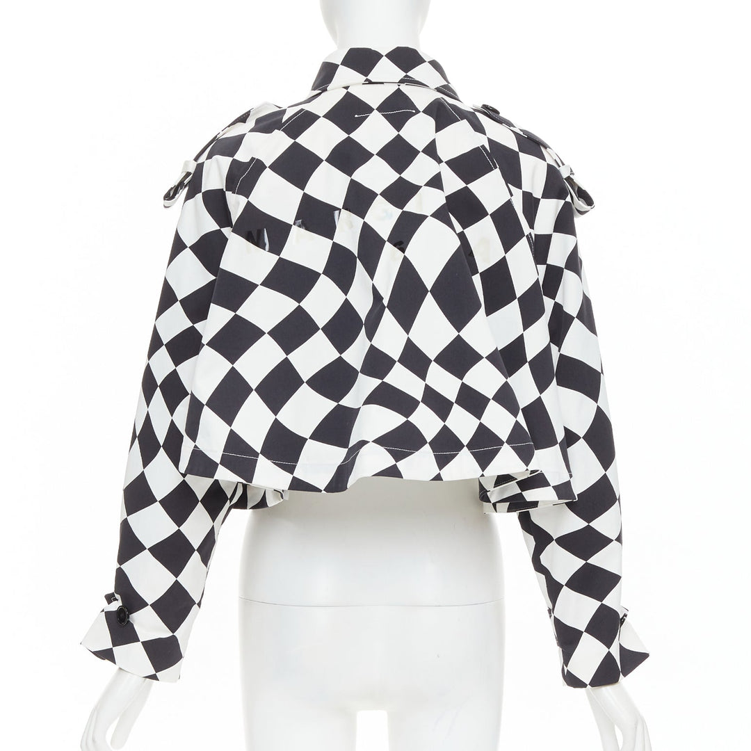 MAISON MARGIELA MM6 black white checkerboard cotton cropped flared coat FR40 M