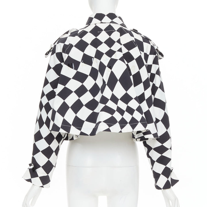 MAISON MARGIELA MM6 black white checkerboard cotton cropped flared coat FR40 M