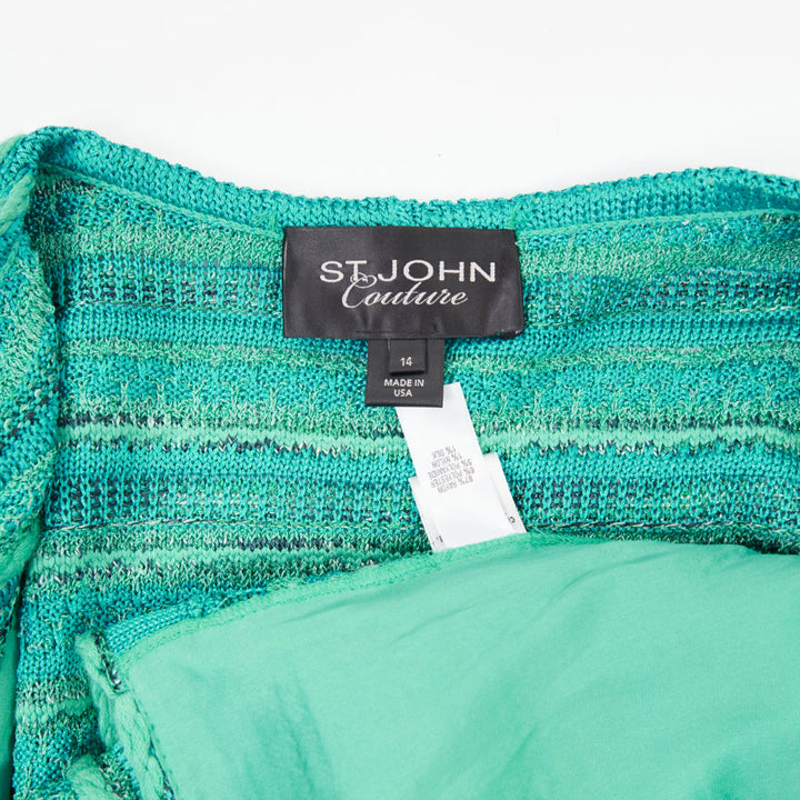 ST JOHN COUTURE turquoise blue multi knit strass button cardigan US14 3XL