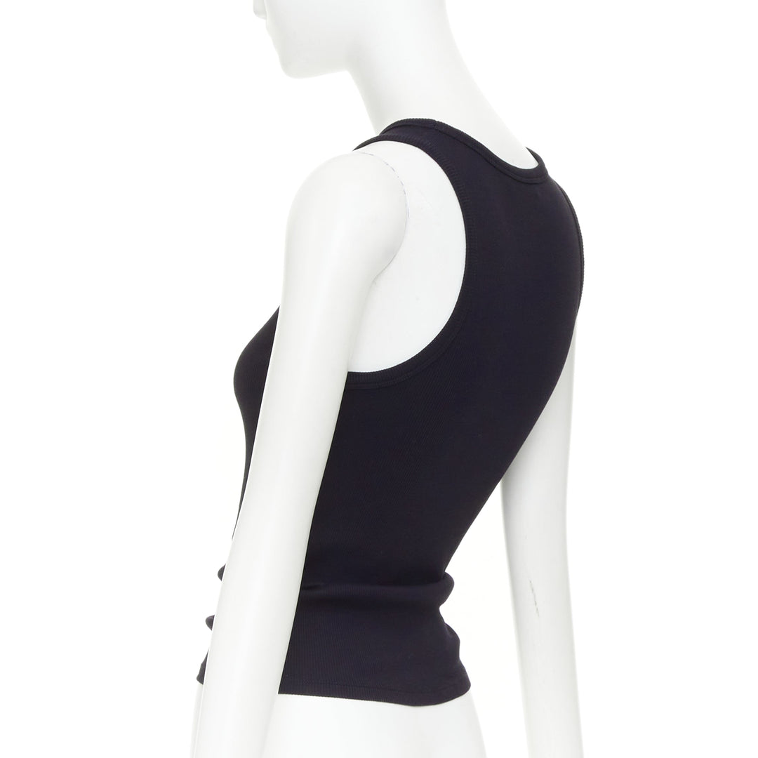 PACO RABANNE black silver piercing ring detail gathered ribbed tank top IT38 XS