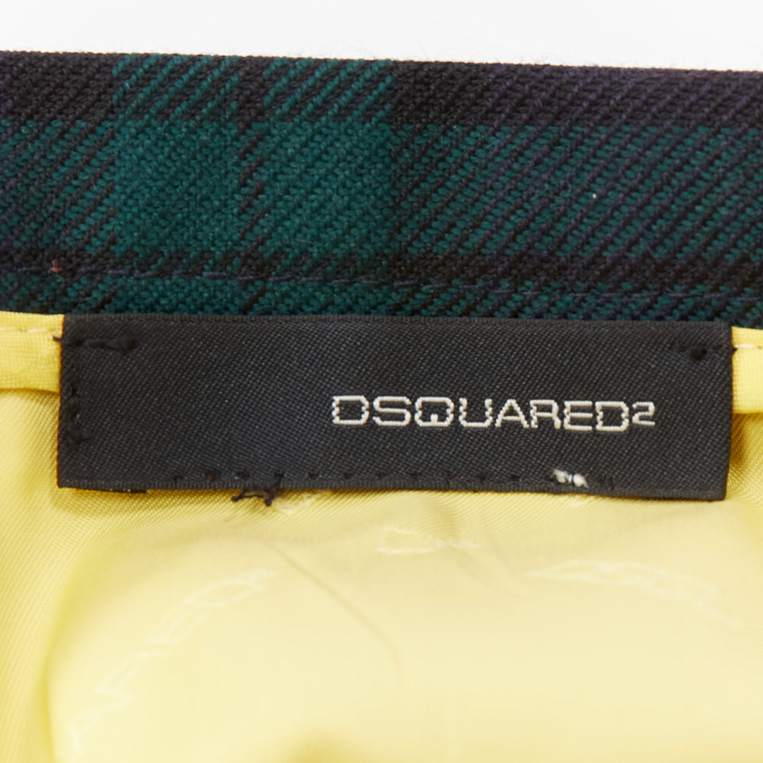 DSQUARED2 green Scotland plaid black leather bow buckle mini skirt XS