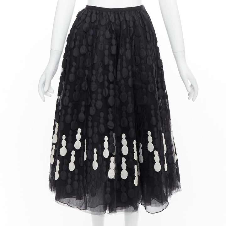 OSCAR DE LA RENTA 2006 black nylon silk tulle applique skirt US4 S