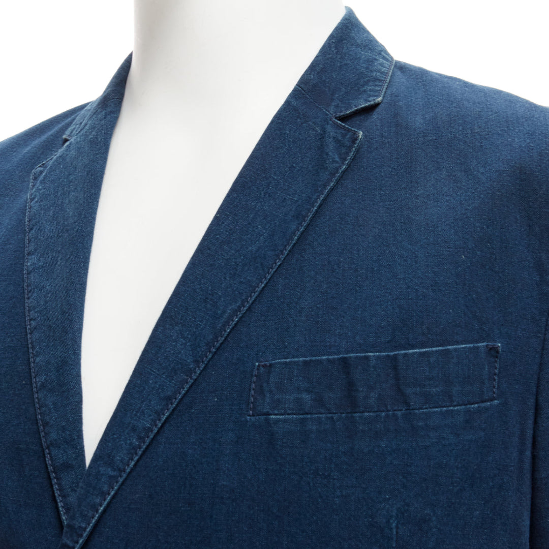 PRADA 2013 dark blue cotton denim minimal single breast blazer jacket IT50 L
