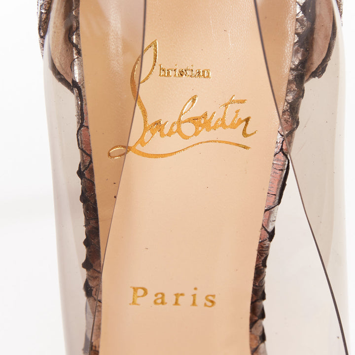 CHRISTIAN LOUBOUTIN Un Bout 120 metallic lame silver watersnake PVC pumps EU37.5