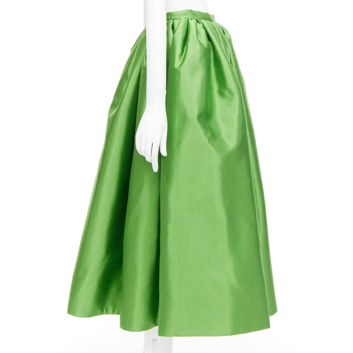 PRADA 2022 Kelly Green duchesse silk wool evening full midi skirt IT40 M