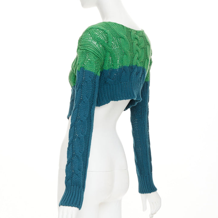 ETRO 2023 bicolor green teal cotton cashmere mixed cable knit cardigan IT38 XXS