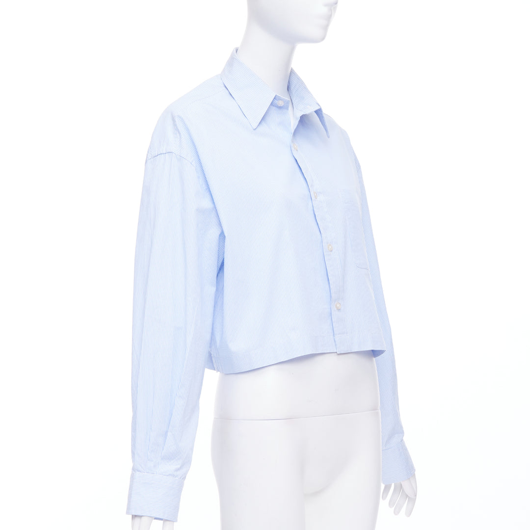 R13 SW light blue white stripe oversized cropped button up shirt S
