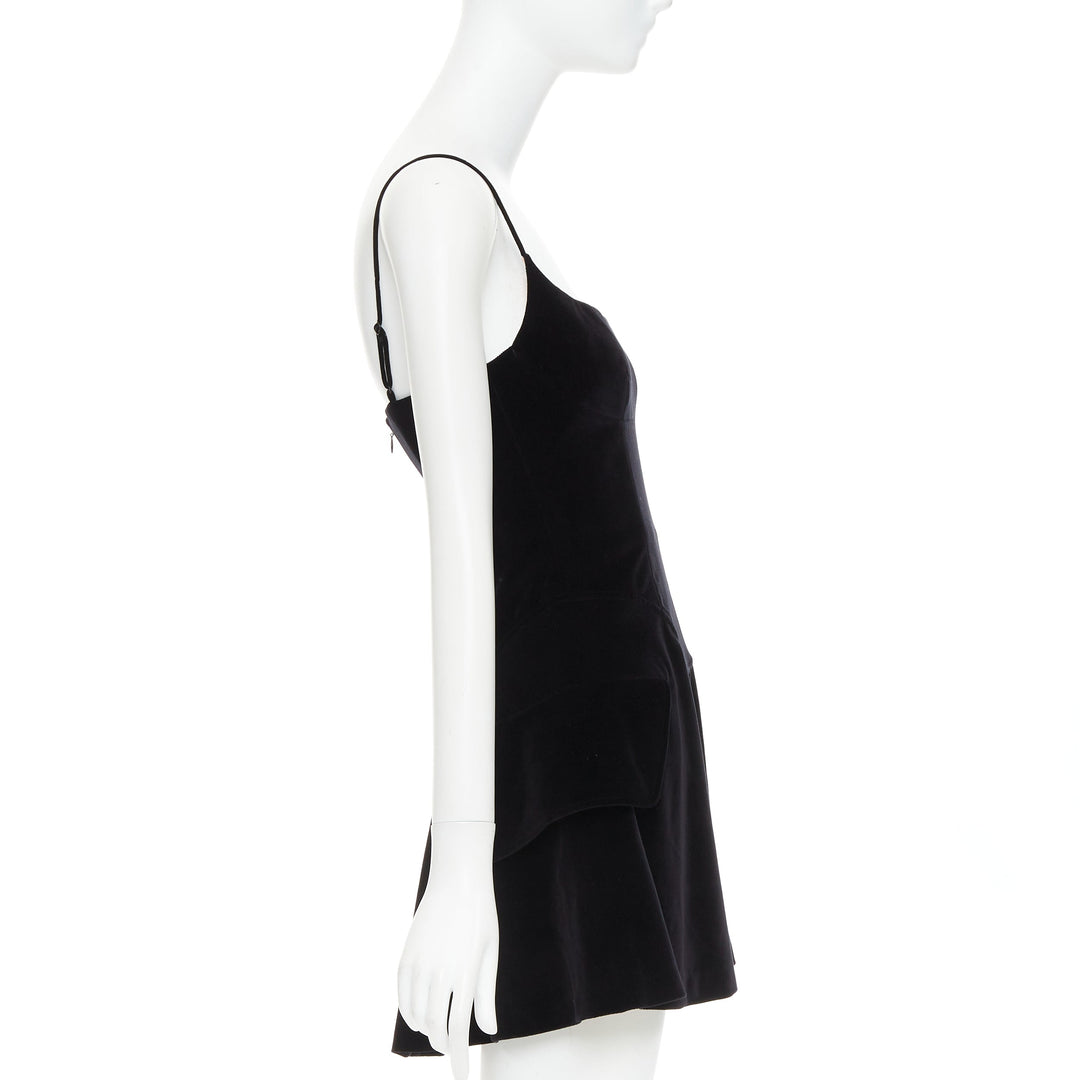 ALEXANDER WANG black cotton velvet corseted fit flared party dress US0 XS