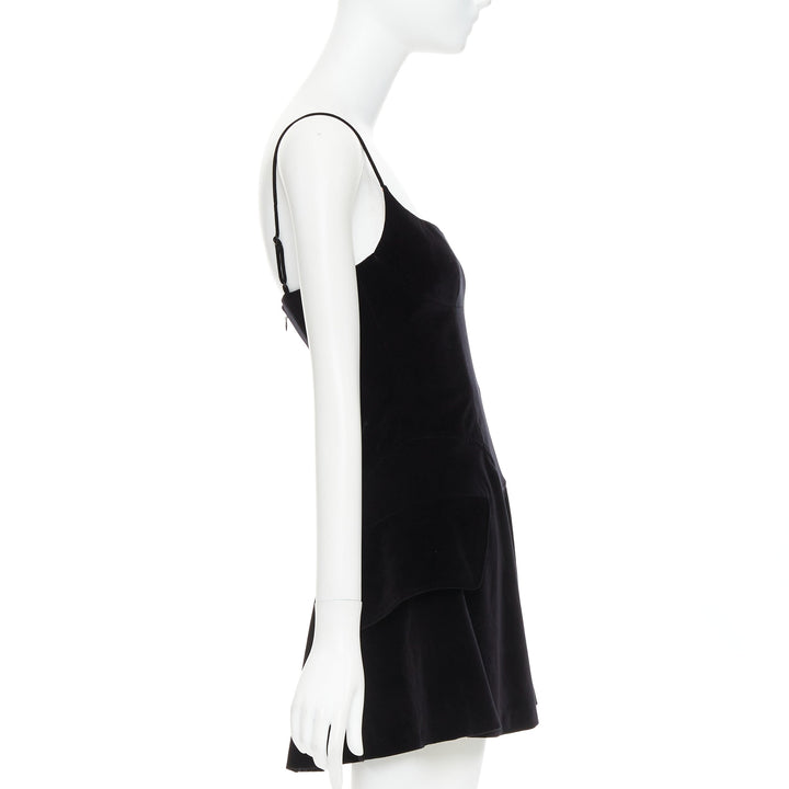ALEXANDER WANG black cotton velvet corseted fit flared party dress US0 XS