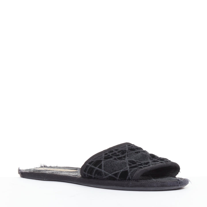 DIOR Chez Moi black velvet cannage quilted velvet flat slides EU35